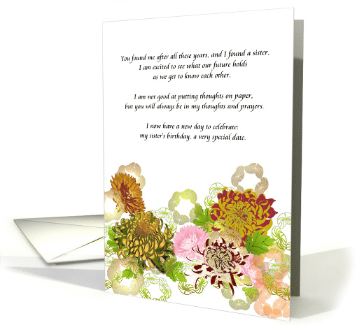 Heart Warming Birthday Greeting for Birth Sister Search and Found card