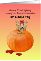 Thanksgiving for Lady Veterinarian Dog Sitting Behind Pumpkin card