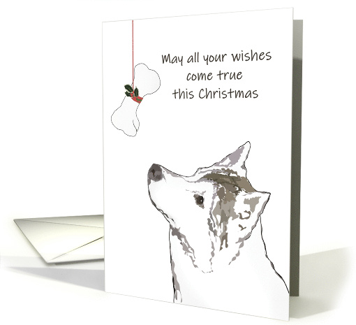 May All Your Wishes Come True Dog Looking at Bone Gift Christmas card