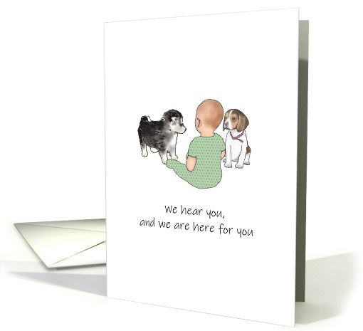 Having Someone to Cheer You Up Baby Talking to Cute Puppies card