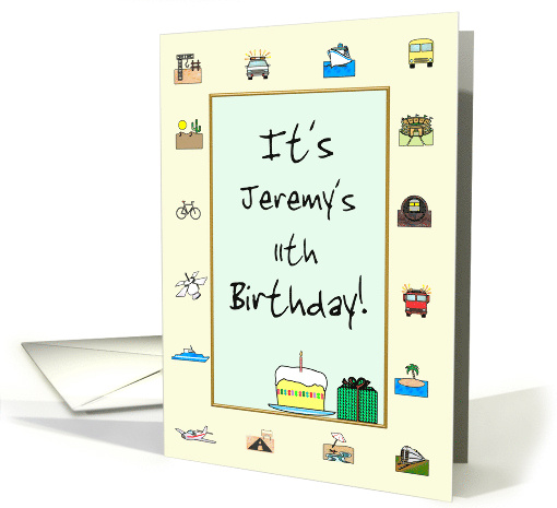 Birthday Custom Name and Age Colorful Vehicles and Landscapes card