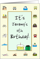 Birthday Custom Name and Age Colorful Vehicles and Landscapes card