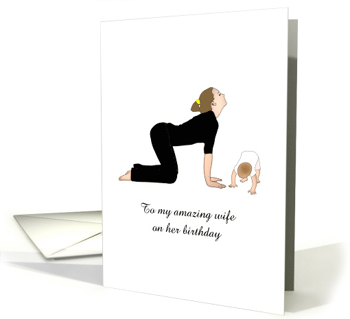 Birthday for Wife Who Loves Yoga Mom and Toddler Doing Yoga card