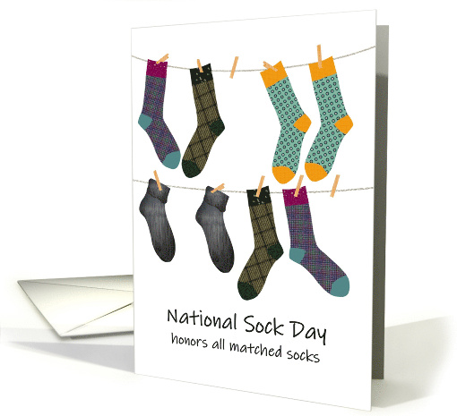 National Sock Day Matching Socks on a Drying Line card (1550174)