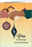 Christmas for Gay Boyfriend Interracial Couple Clasping Hands card