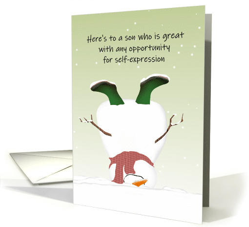 Teenage Son's Birthday on Christmas Day Upside Down Snowman card