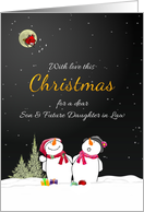 Son and Future Daughter in Law Snow Couple Sees Santa Riding Away card