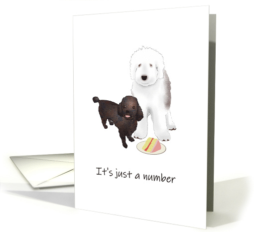 English Sheepdog Poodle and Slice of Cake Birthday card (1552338)
