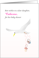 Daughter’s Baby Shower Bird Carrying Pink Pacifier and Teething Ring card