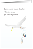 Daughter’s Baby Shower Bird Carrying Blue Pacifier and Teething Ring card