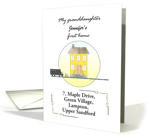 Granddaughter's First Home Cartoon House and Removal Van Custom card