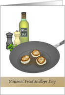 National Fried Scallops Day Scallops in Pan Oil Salt and Pepper Mill card