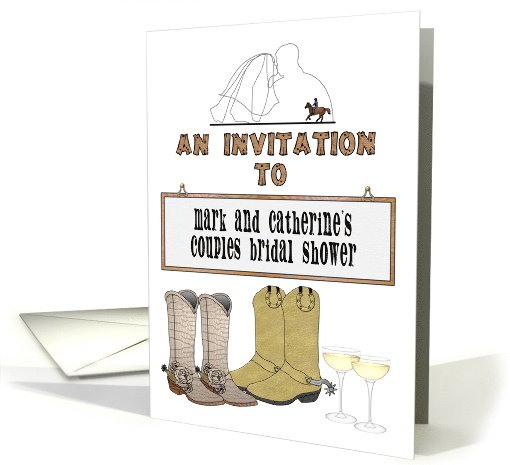 Couples Bridal Shower Western Theme Boots Champagne Custom Invite card