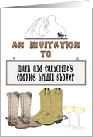 Couples Bridal Shower Western Theme Boots Champagne Custom Invite card
