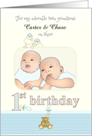 Twin Grandsons 1st Birthday Ducklings Teddy Pacifiers Custom card