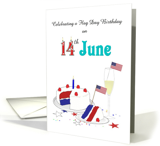 Flag Day Birthday 14th June Red White Blue Layered Cake and Flags card