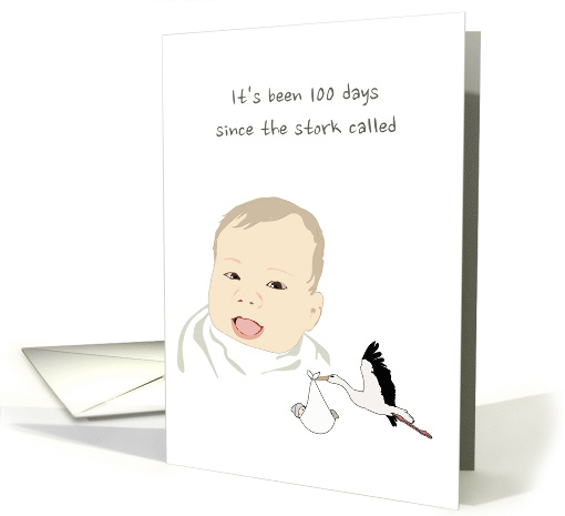 Baby's First 100 Days Celebration Happy Baby Stork with... (1555314)