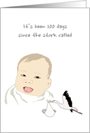 Baby’s First 100 Days Celebration Happy Baby Stork with Bundle of Joy card