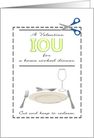 Fun Cut-Out IOU for Home Cooked Dinner Valentine’s Day For Him card