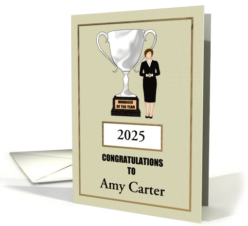 Female Employee Manager of the Year Lady and Huge Silver Trophy card