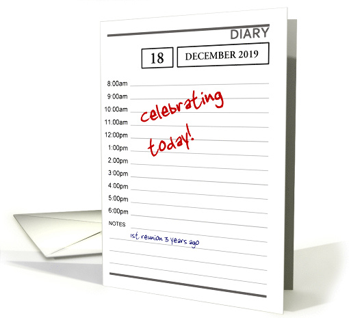 Celebrating Reunion Anniversary, Entry in Diary Custom Date card