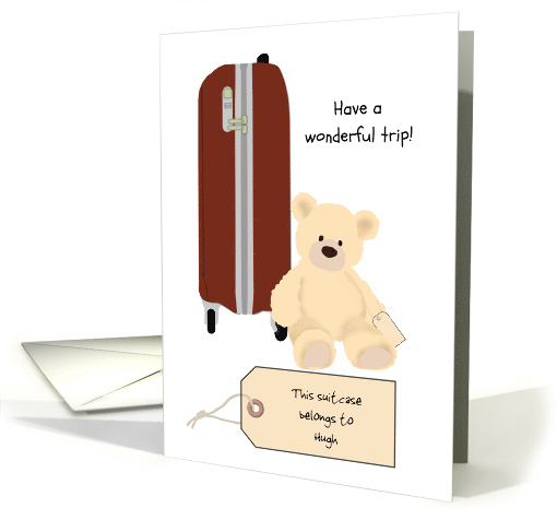 Bon Voyage for Kids Teddy Bear and Suitcase Custom Name Tag card