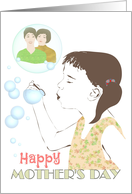 Lesbian Parents Mother’s Day Both Moms Daughter Blowing Soap Bubbles card