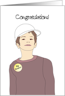 Becoming Big Brother Boy in T-shirt and Cap Congratulations card