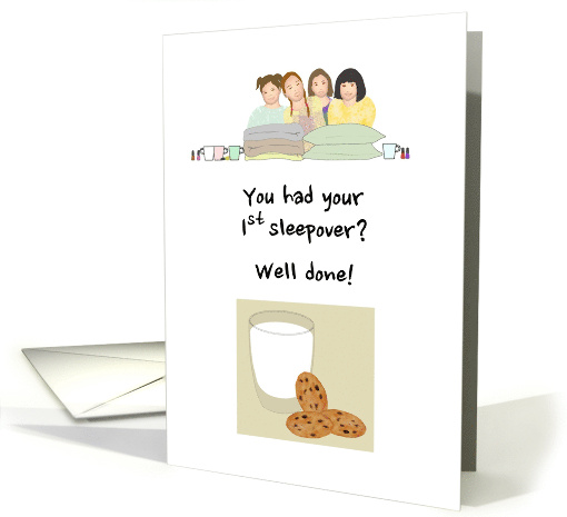 Young Girl's 1st Sleepover Happy Group of Girls Congratulations card