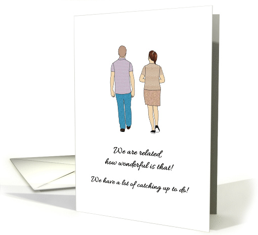 Newly Found Family Member Man and Lady Walking and Chatting card