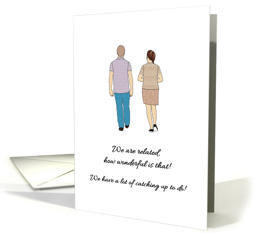 Newly Found Family Member Man and Lady Walking and Chatting card