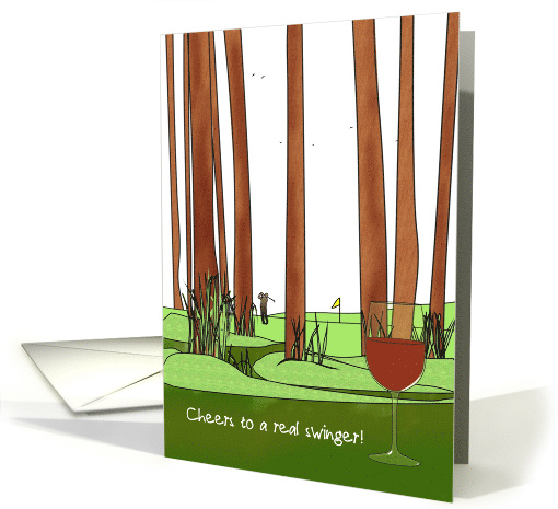 Golfer On Fairway Glass Of Red Wine Birthday card (1561002)
