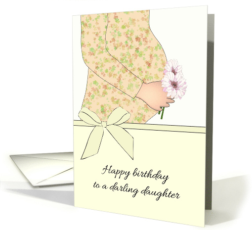 Birthday for Expecting Daughter Holding Flowers Close to Tummy card