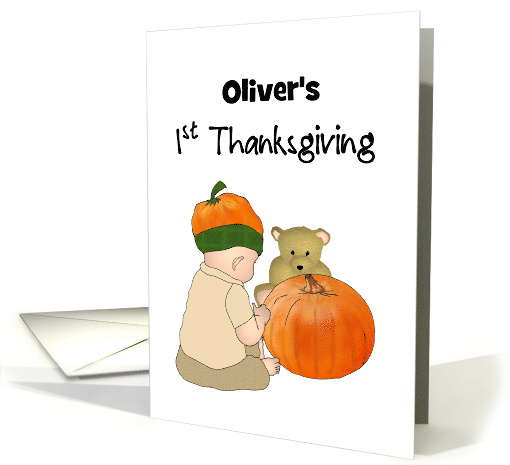 Baby's 1st Thanksgiving Baby Wearing Pumpkin Hat card (1562744)