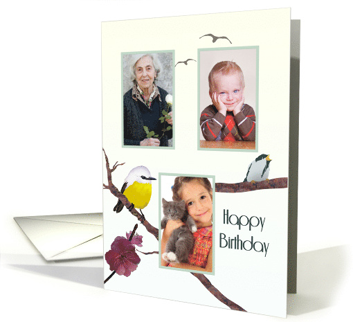 Birthday Photocard Cute Birds and Blossoms card (1562962)