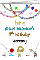 Great Nephew 11th Birthday Custom Name Sports Vehicles card