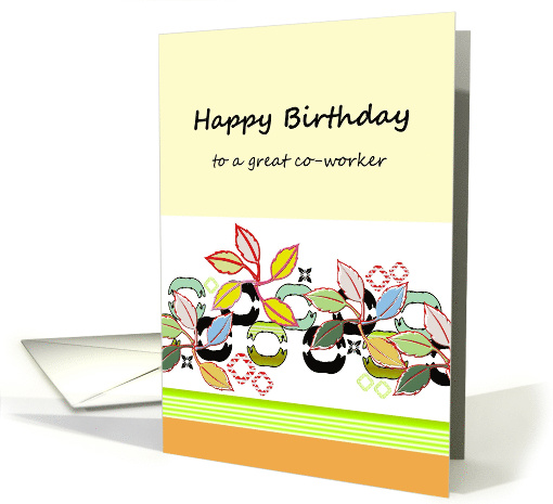 Birthday for Co Worker Colorful Foliage And Geometric Patterns card