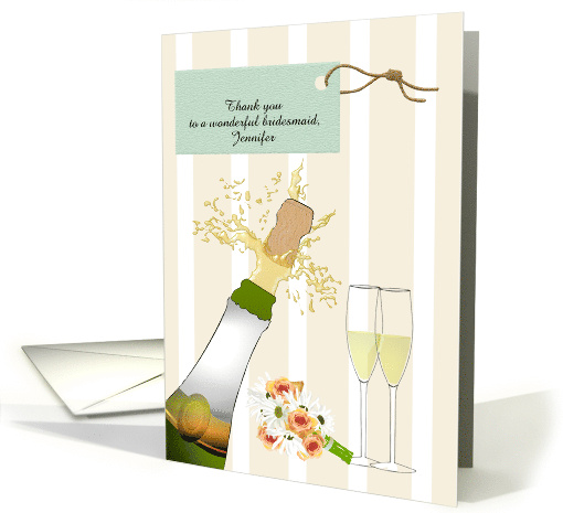 Thank You Bridesmaid Custom Name Champagne and Flowers card (1563844)