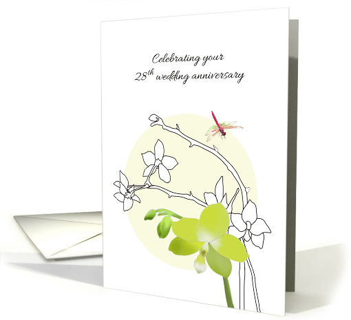 28th Wedding Anniversary Orchid Anniversary Flower and DragonFly card