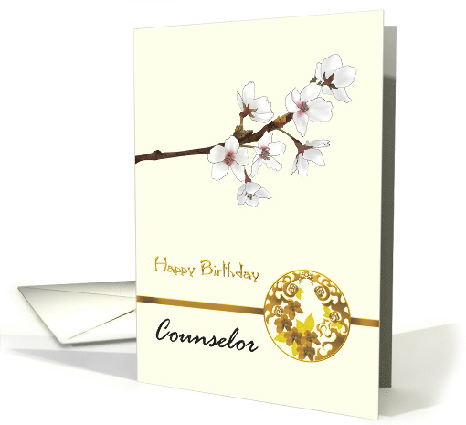 Birthday for Counselor, Pretty White Blossoms Gold Embellishment card