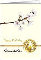 Birthday for Counselor, Pretty White Blossoms Gold Embellishment card