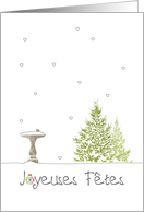 Joyeuses Fetes Happy Holidays Christmas Birdbath in The Snow French card