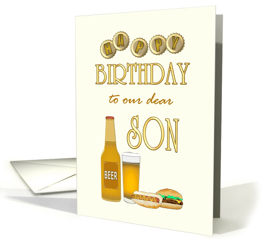 Birthday from Parents to Son Chilled Beer Hotdog and Hamburger card