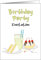 Birthday Ice Cream Party Invite for Kids Cake Lemonade Banana Split card