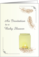Baby Shower Invitation, Warm Glow from Candle Feathers Drifting Down card