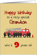 Birthday for Grandson Custom Age Red Fire Truck and Firemen card