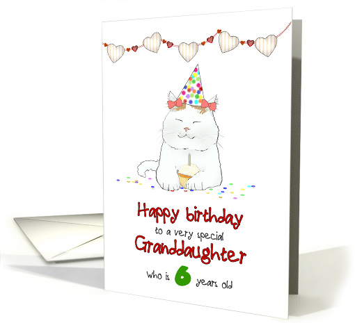 Granddaughter Birthday Cute Cat with Cupcake Custom Age card (1569192)