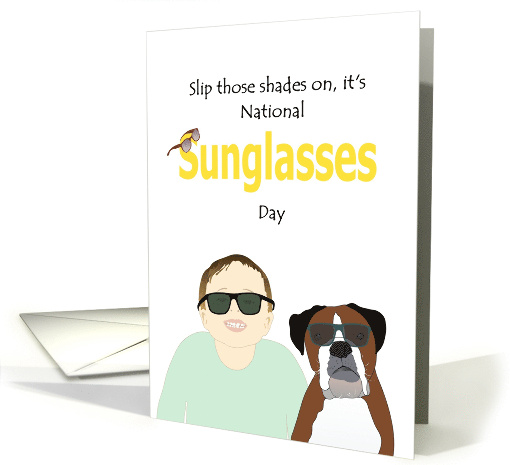 National Sunglasses Day Boy and Dog Wearing Sunglasses card (1569290)