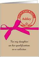 Daughter Qualified as Solicitor Pink Ribbon and Custom Name Stamp card