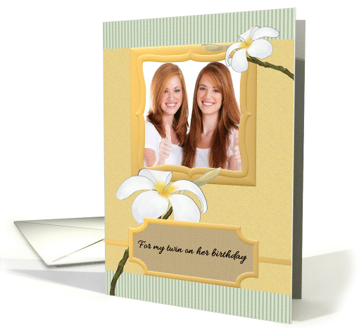 Birthday for Twin Sister Frangipani Blooms Photocard card (1572458)